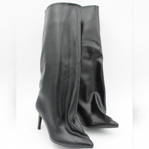 Lunhonk Black Slouchy Knee-High Stiletto Boots | Women’s 6
